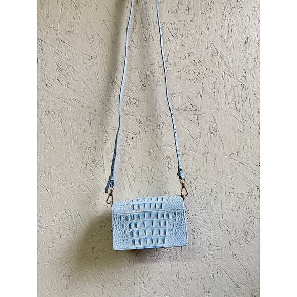BRAHMIN Minuette croc embossed leather phone crossbody bag wallet BLUE-Defective - Picture 8 of 15